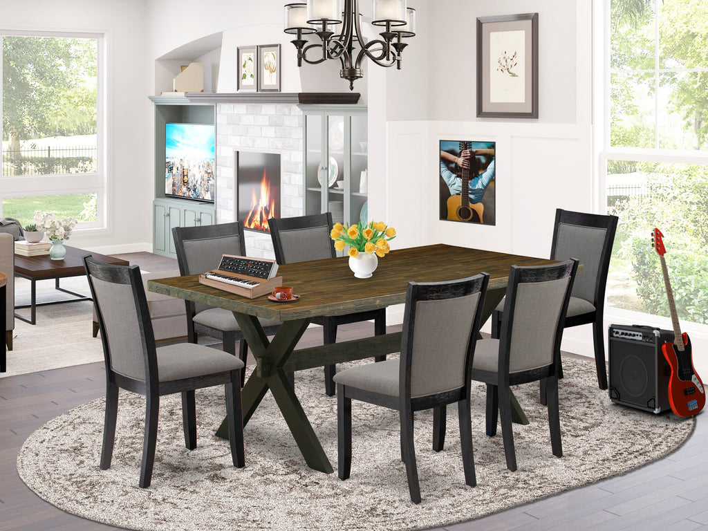 X677MB0I0-V 7 Piece Dining Collection with Rectangular Table & 6 Stylish Grey Parson Chairs, 40x72, Multi-Color