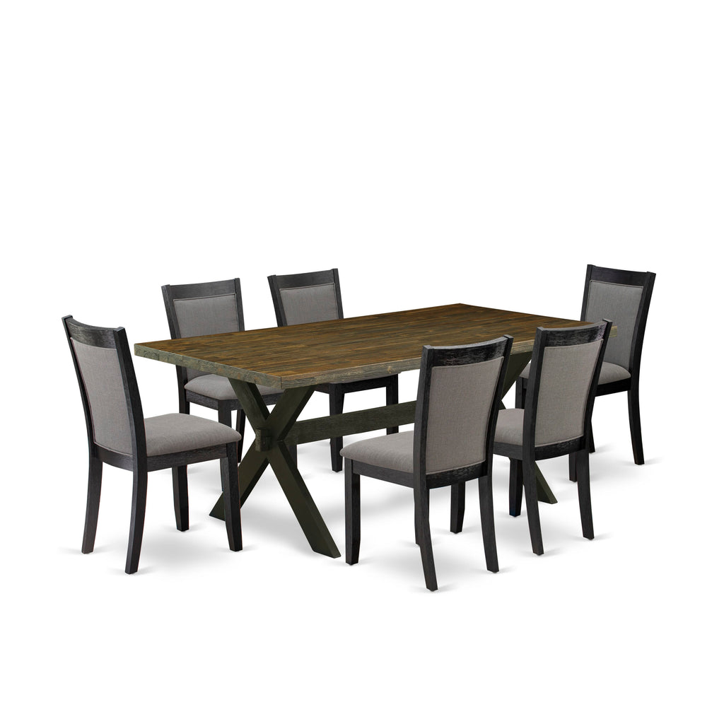 X677MB0I0-V 7 Piece Dining Collection with Rectangular Table & 6 Stylish Grey Parson Chairs, 40x72, Multi-Color