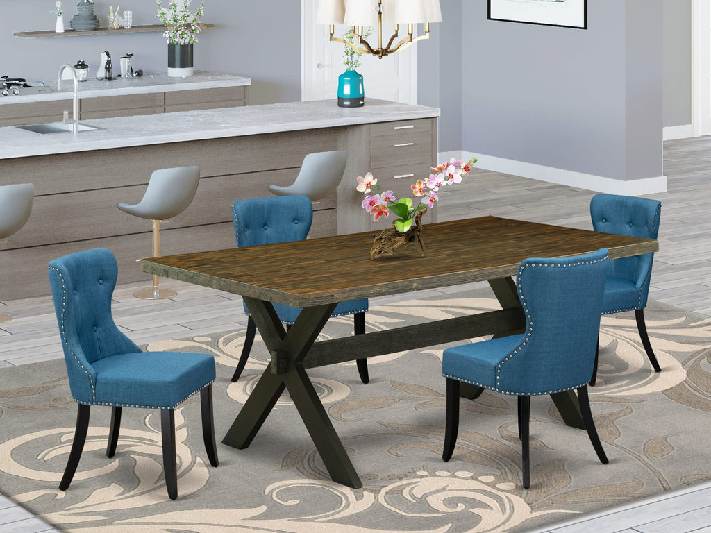 X677SIW2O-2 40x72 Versatile Dining Set with Modern Parson Chairs & X-Leg Table