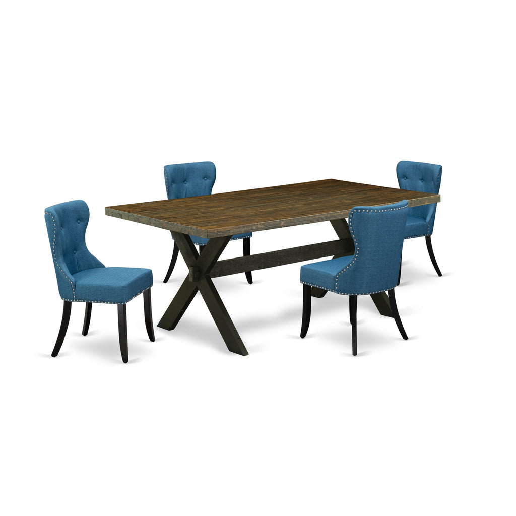 X677SIW2O-2 40x72 Versatile Dining Set with Modern Parson Chairs & X-Leg Table