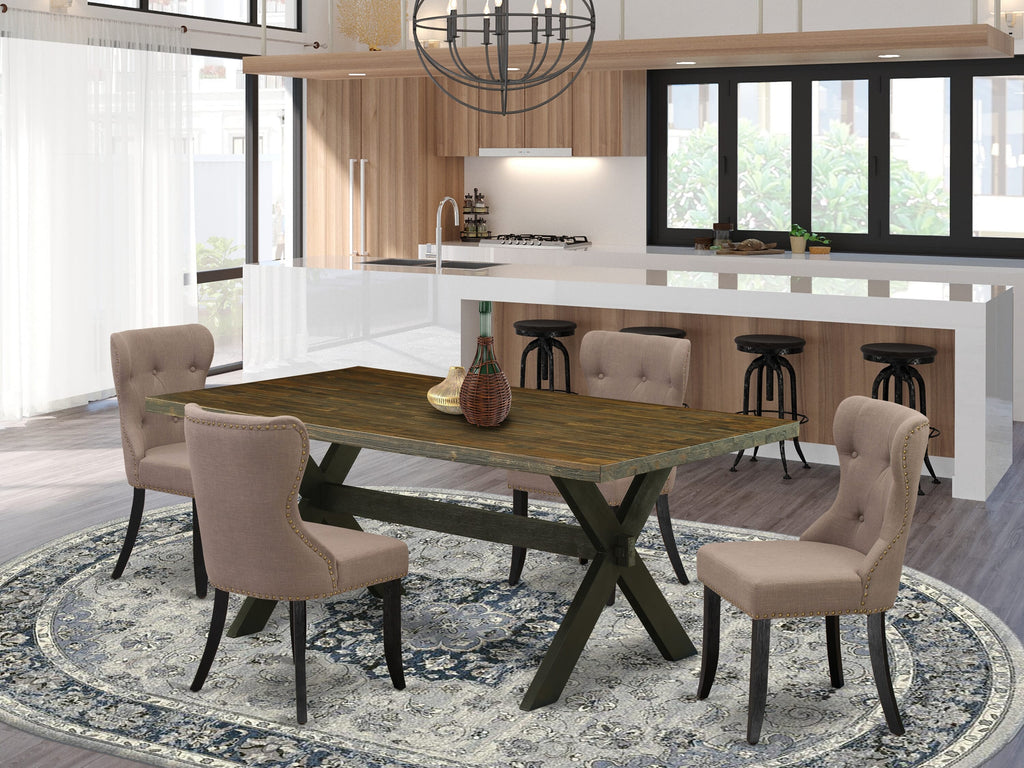 X677STNEA-I Elegant 5-Piece Dining Ensemble with Rectangular Table & 4 Stylish Parson Chairs