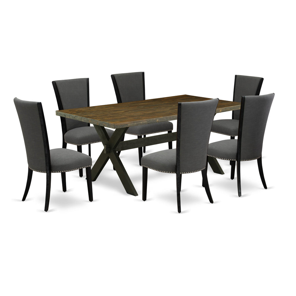 Dining Ensemble X677VTX29-7 7-Piece Set with Black/Distressed Jacobean Finish - Table & Chairs