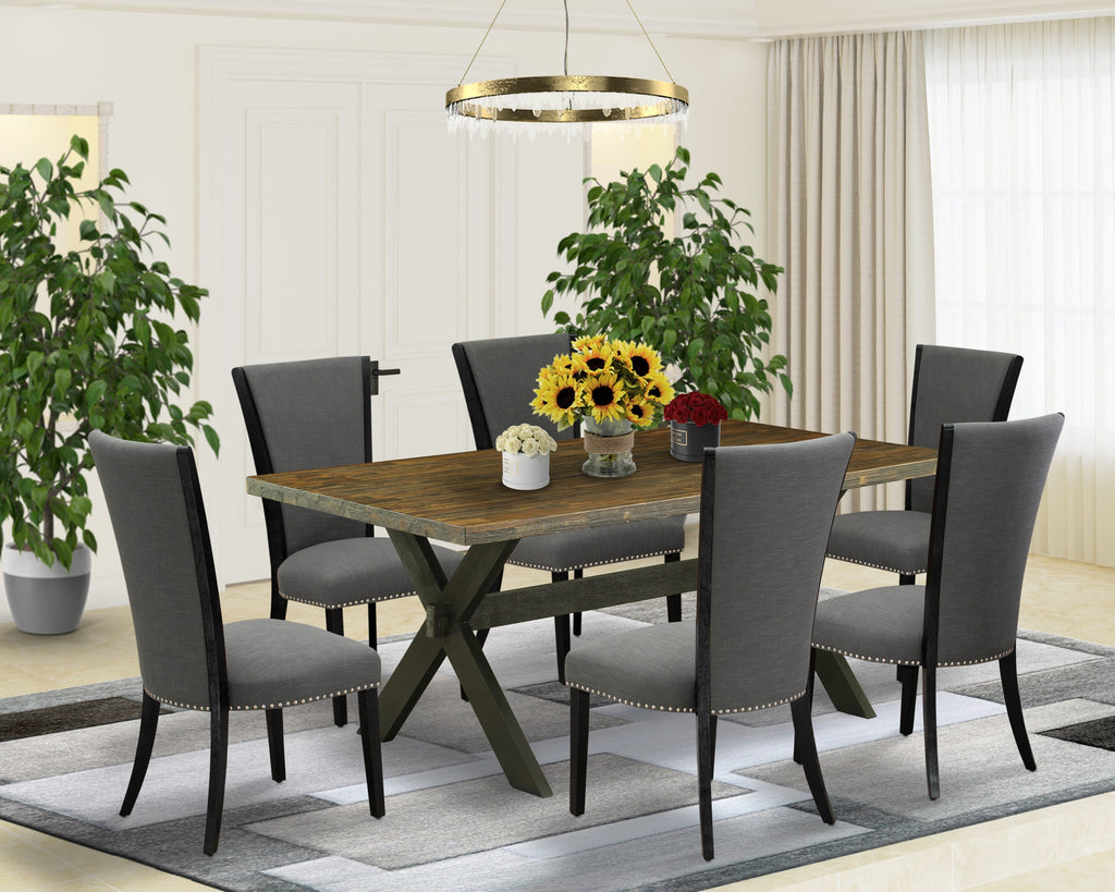 Dining Ensemble X677VTX29-7 7-Piece Set with Black/Distressed Jacobean Finish - Table & Chairs