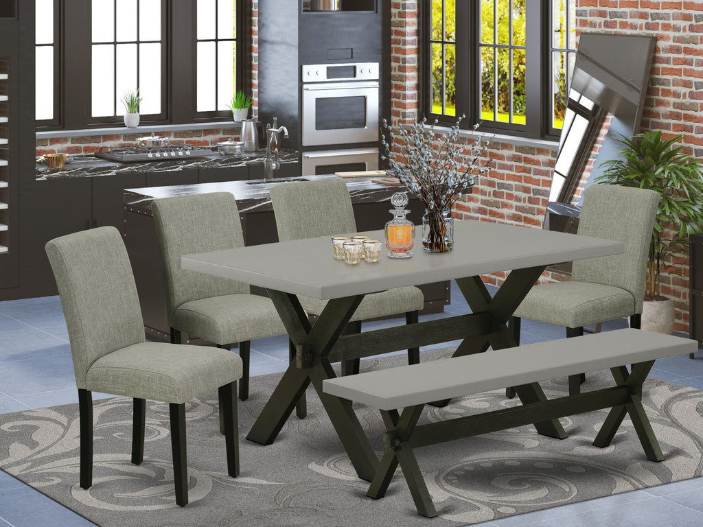 X696AFXN3-Z 6-Piece Dining Ensemble Rectangular Table & X-Leg Design, 4 Linen Chairs & Bench, 36x60, Multi-Color