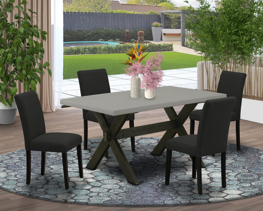 5-Piece Set X696AEVHV-I Dining Table with Rectangular Form and 4 Black Parson Chairs with X-Legs in Multiple Tones
