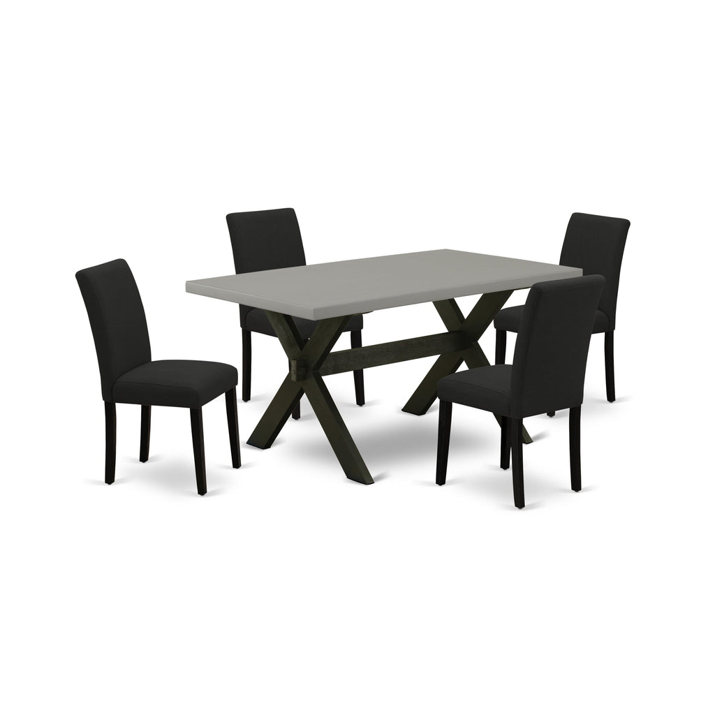 5-Piece Set X696AEVHV-I Dining Table with Rectangular Form and 4 Black Parson Chairs with X-Legs in Multiple Tones