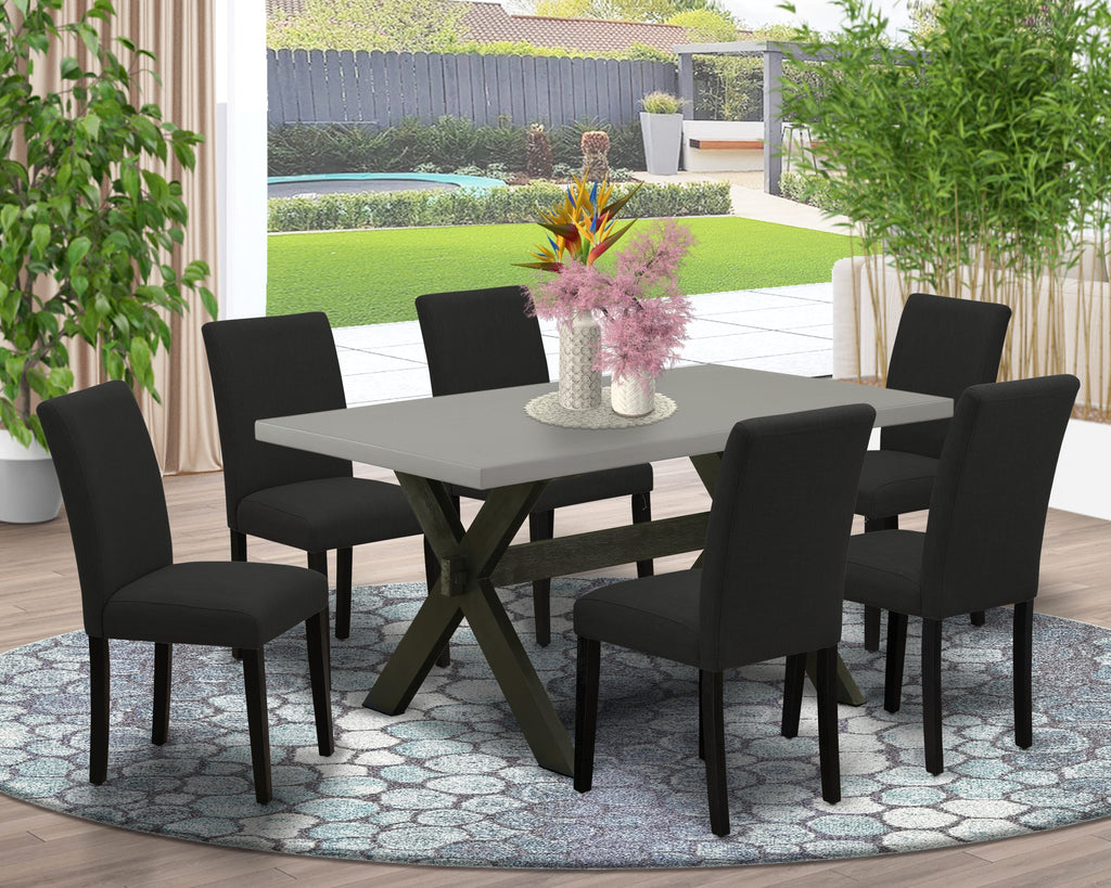 X696AAMO3-3 7-Piece Elegant Dining Set with Rectangular Table & 6 Cushioned Seats in Linen Style, Multi-Finish, 36x60