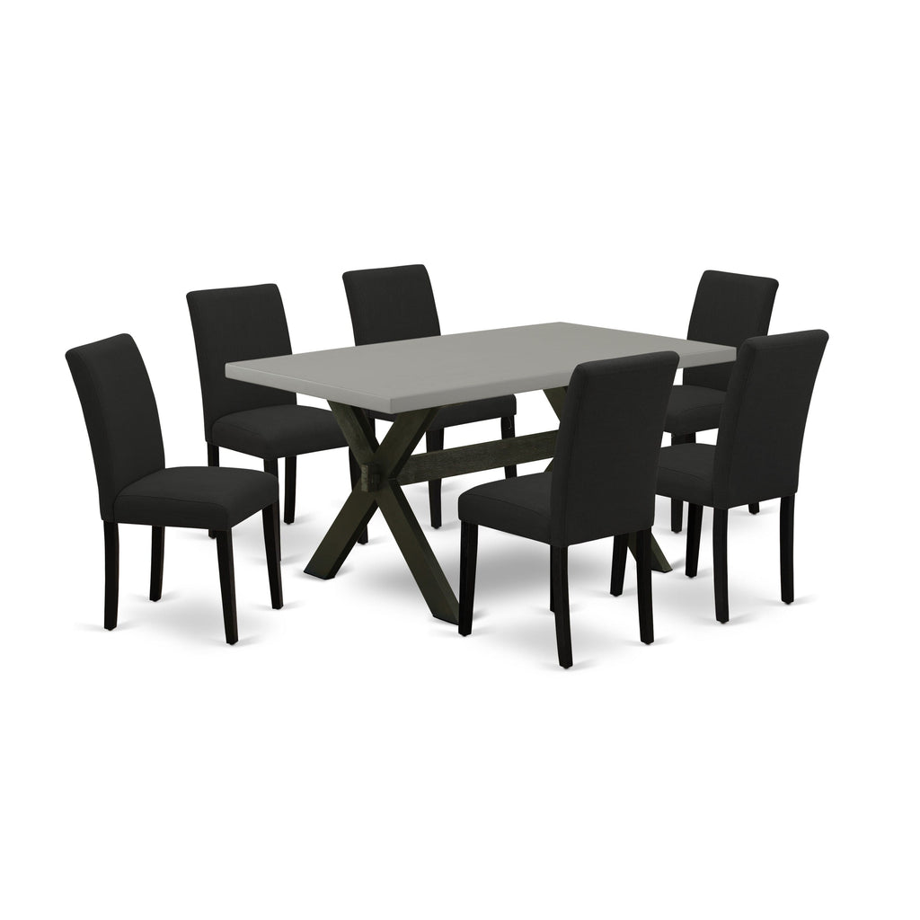 X696AAMO3-3 7-Piece Elegant Dining Set with Rectangular Table & 6 Cushioned Seats in Linen Style, Multi-Finish, 36x60