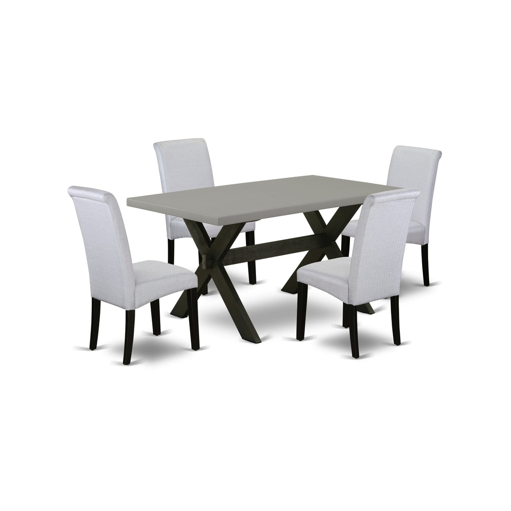 X696B0908-Y Elegant 5-Piece Dining Set with Rectangular Table & Grey Linen Chairs for Versatile Dining Spaces