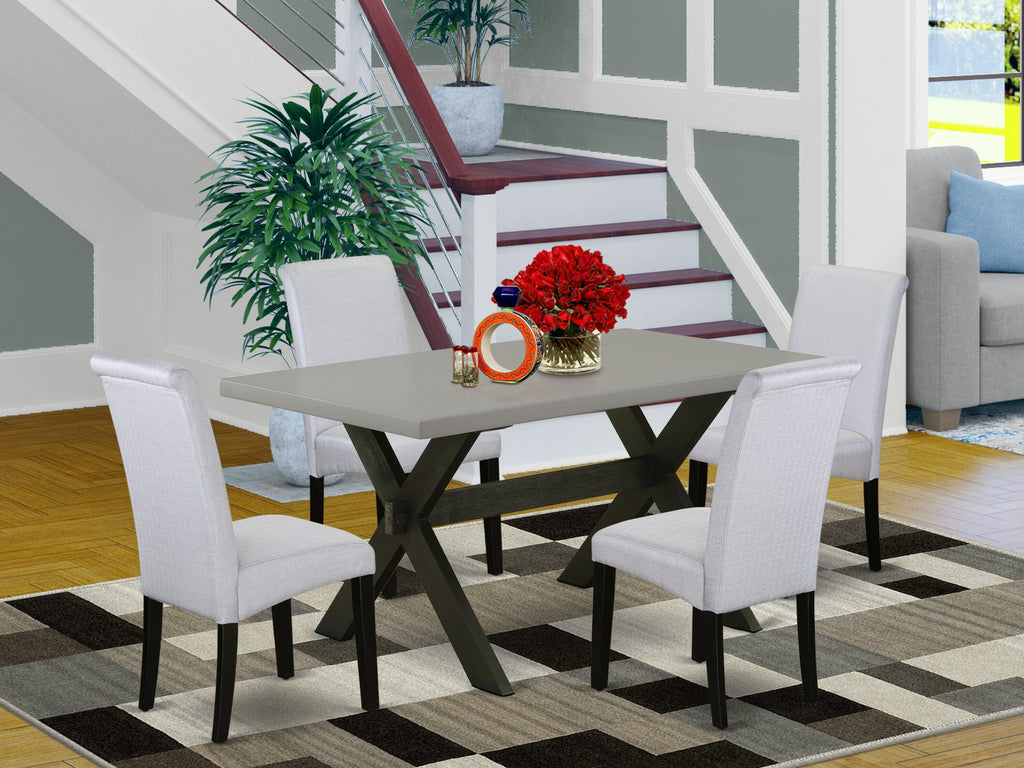 X696B0908-Y Elegant 5-Piece Dining Set with Rectangular Table & Grey Linen Chairs for Versatile Dining Spaces