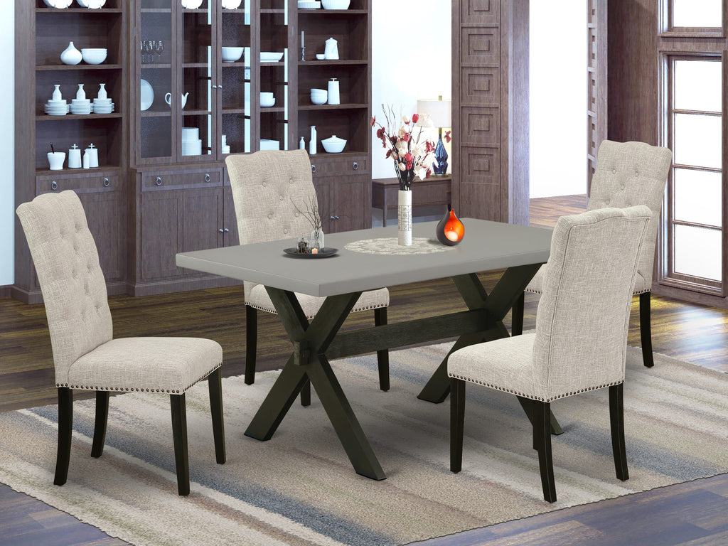 X696EK1GR-7 7-Piece Contemporary Dining Collection with X-Leg Wooden Rectangle Table & 4 Plush Linen Chairs