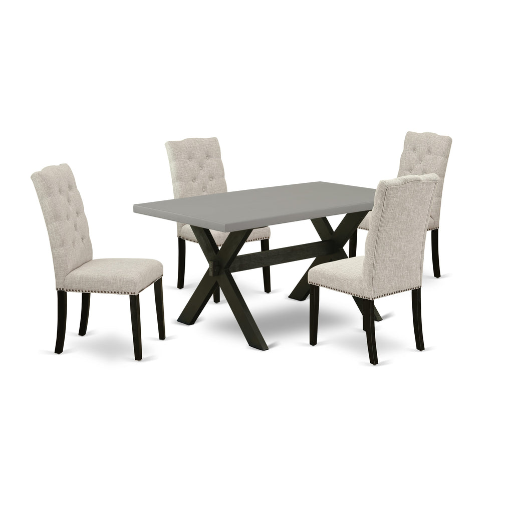 X696EK1GR-7 7-Piece Contemporary Dining Collection with X-Leg Wooden Rectangle Table & 4 Plush Linen Chairs