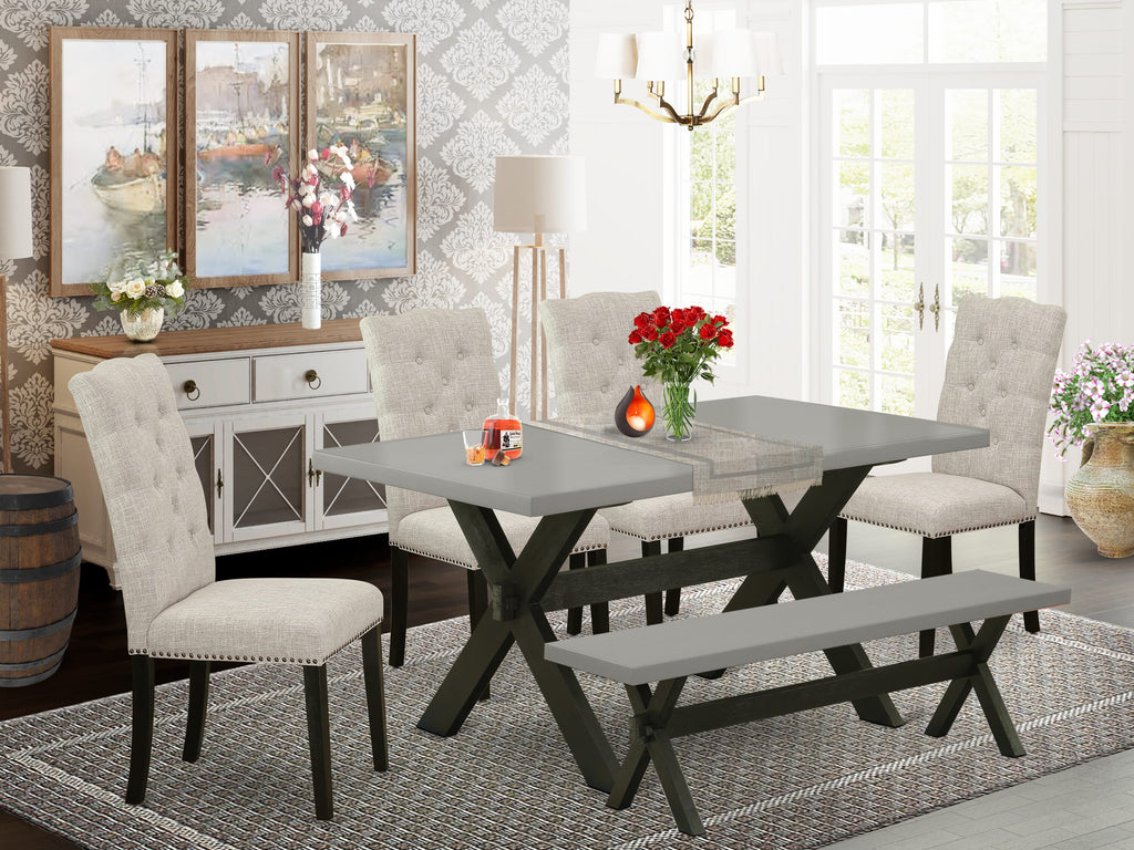 X696E1XC6-V 6 Piece Dining Suite with Rectangle Table and Linen Chairs Featuring Bench