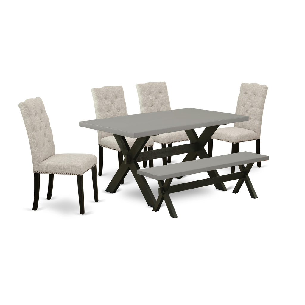 X696E1XC6-V 6 Piece Dining Suite with Rectangle Table and Linen Chairs Featuring Bench