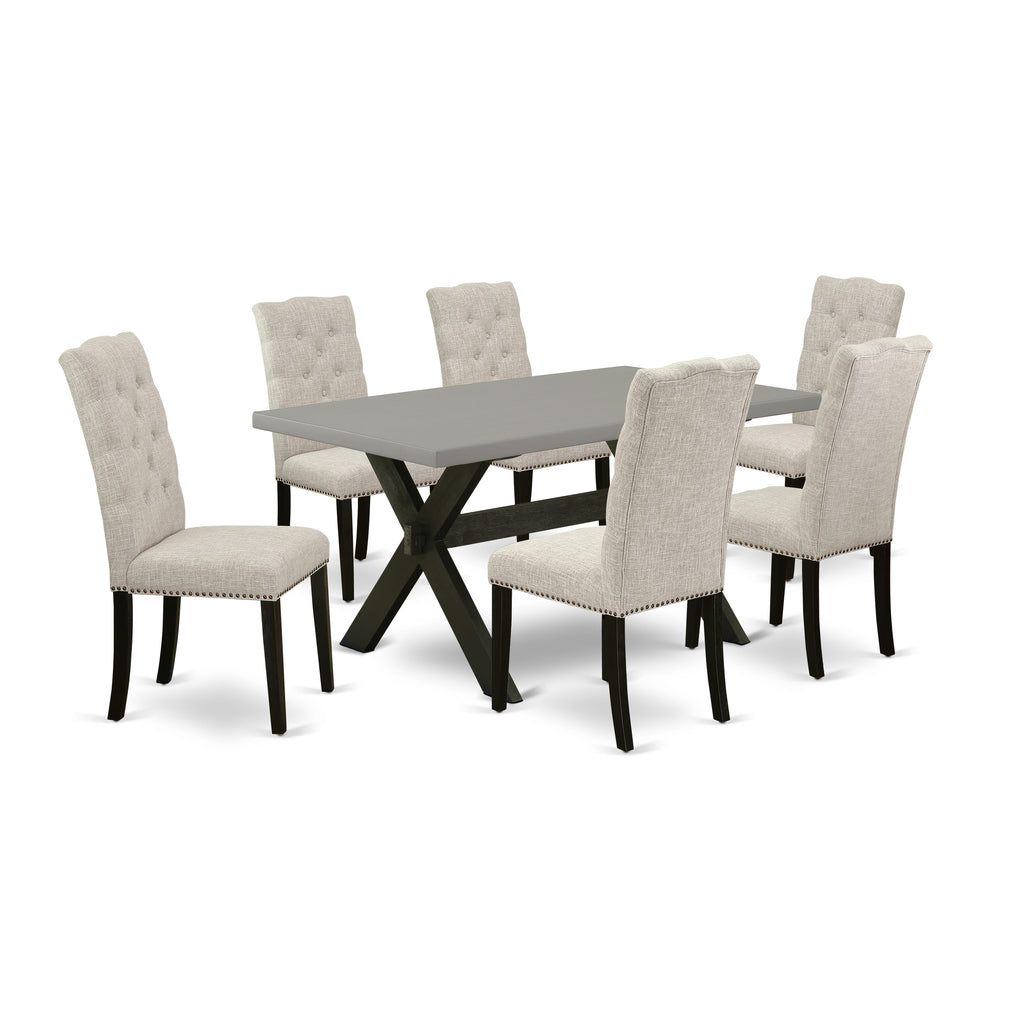 X696E58J8-4 Refined 7-Piece Dining Ensemble with Rectangular Table and Elegant Doeskin Upholstered Chairs
