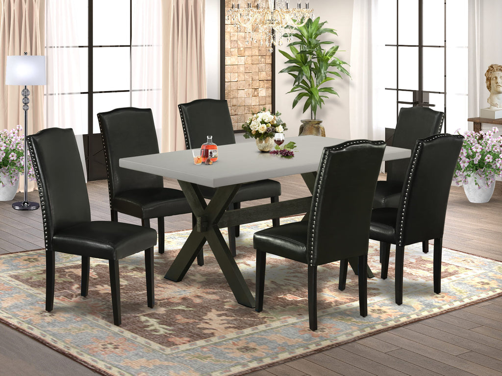 7-Piece X696EOHP1-D Dining Ensemble with X-Leg Table & 6 Black Upholstered Chairs, Multi-Colored