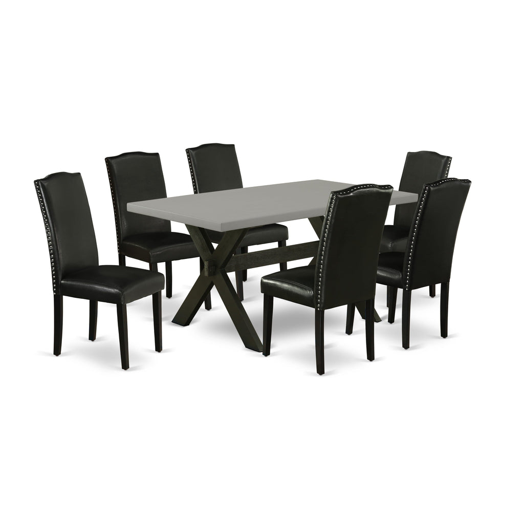 7-Piece X696EOHP1-D Dining Ensemble with X-Leg Table & 6 Black Upholstered Chairs, Multi-Colored