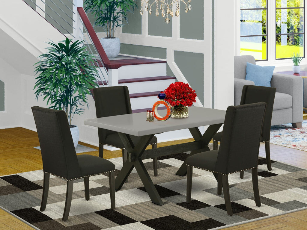 X696FV3CK-7, Rectangle Table Set with X-Legs & 4 Elegant Parson Chairs for Dining, Multi-Shade, 36 x 60