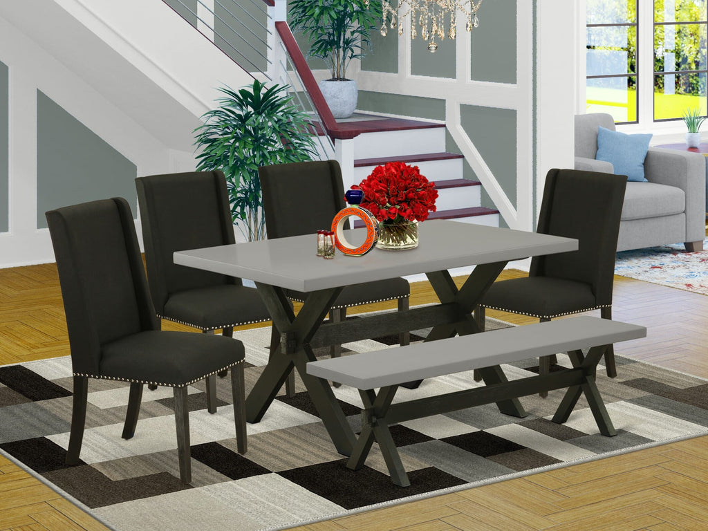 X696FWDDT-P Designer Dining Ensemble with Rectangular Table, 4 Parson Chairs & Bench - Multi-Color Fashion Set