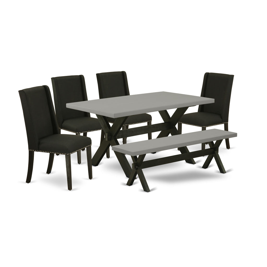 X696FWDDT-P Designer Dining Ensemble with Rectangular Table, 4 Parson Chairs & Bench - Multi-Color Fashion Set
