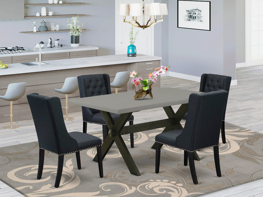 X696FC8D0-3 5 Piece Dining Set with Rectangle Table & 4 Black Chairs, Contemporary Style