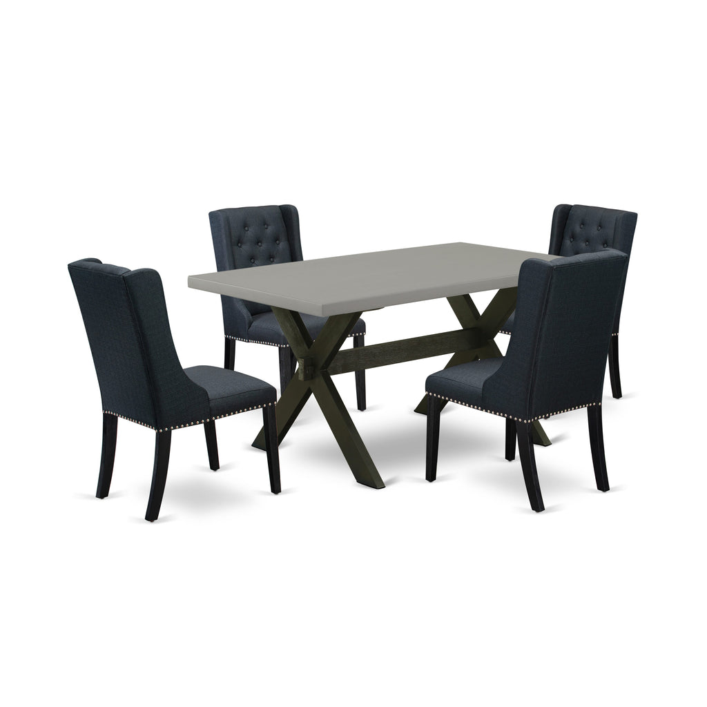 X696FC8D0-3 5 Piece Dining Set with Rectangle Table & 4 Black Chairs, Contemporary Style