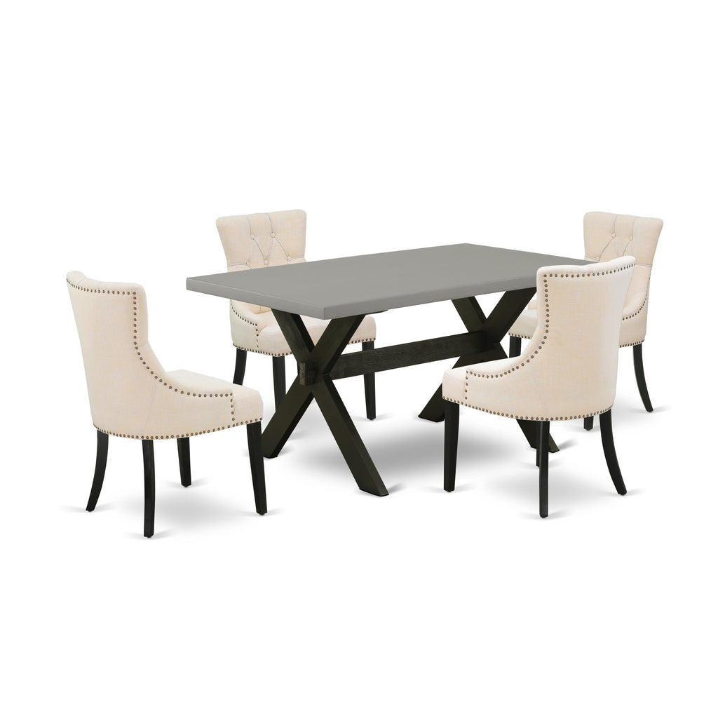 X696FB5N8-S 5-Piece Dining Room Set with X-Leg Rectangular Table & Beige Fabric Chairs, 36x60 Inch