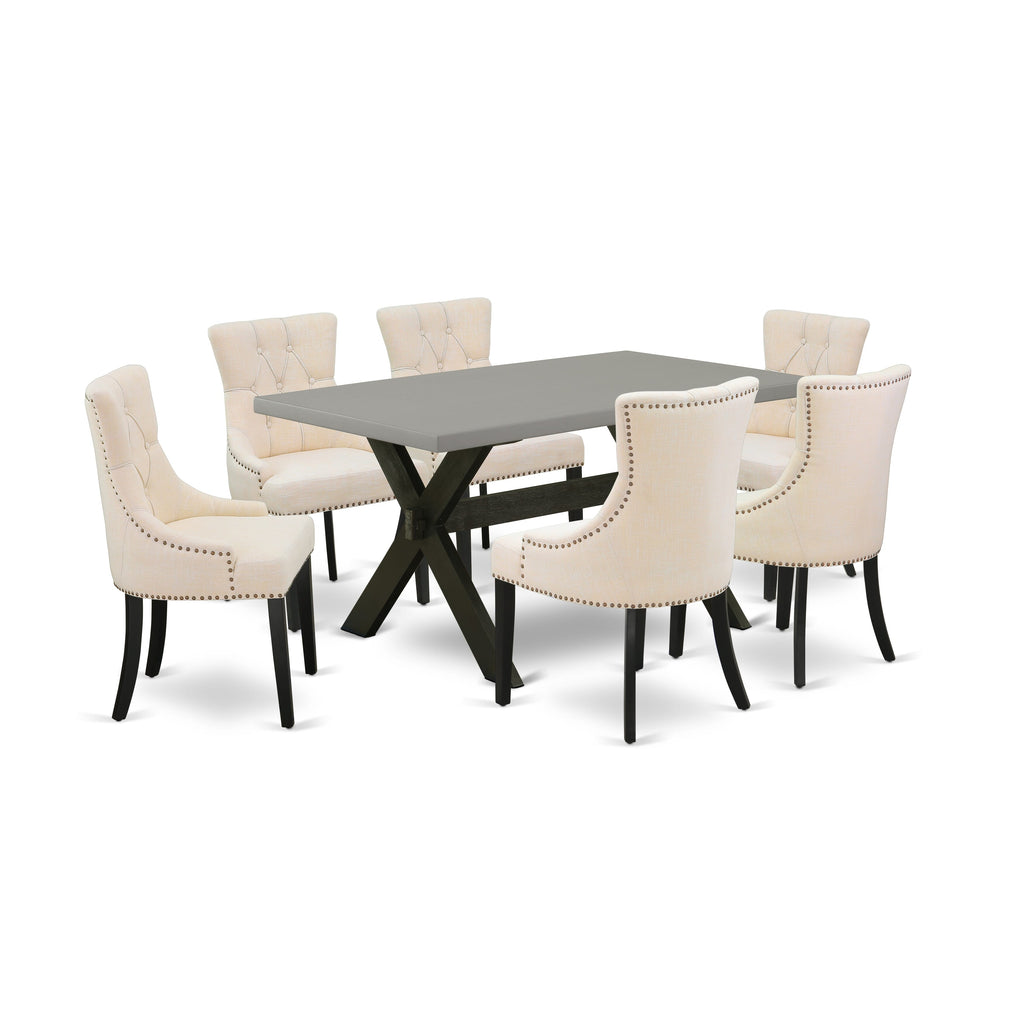 X696FRA2Q-9 Elegant 7-Piece Dining Collection with Rectangular Table & Beige Upholstered Chairs