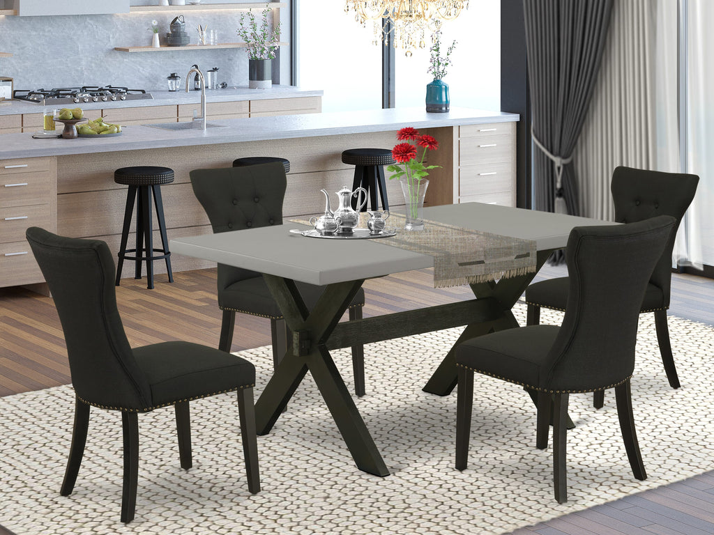 X696G57PT-F Dining Set 5 Piece, Rectangular Table with X-Legs & 4 Linen Chairs, Multi-Color
