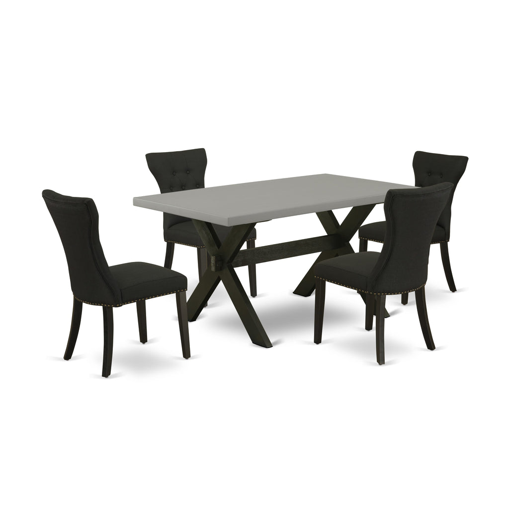 X696G57PT-F Dining Set 5 Piece, Rectangular Table with X-Legs & 4 Linen Chairs, Multi-Color