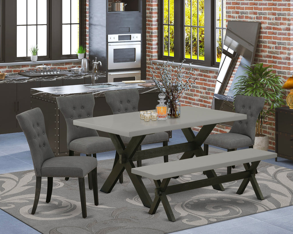 X696G81QF-L Six-Piece Dining Ensemble with Rectangle Table, X-Legs, Parson Chairs & Bench in Multi-Color, 36x60