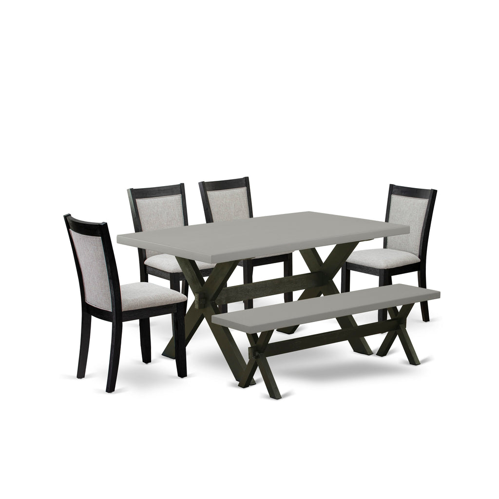 X696M6B2Q-3 Dining Ensemble 6-Piece Set with Rectangle Table & X-Leg Design, Upholstered Chairs & Bench