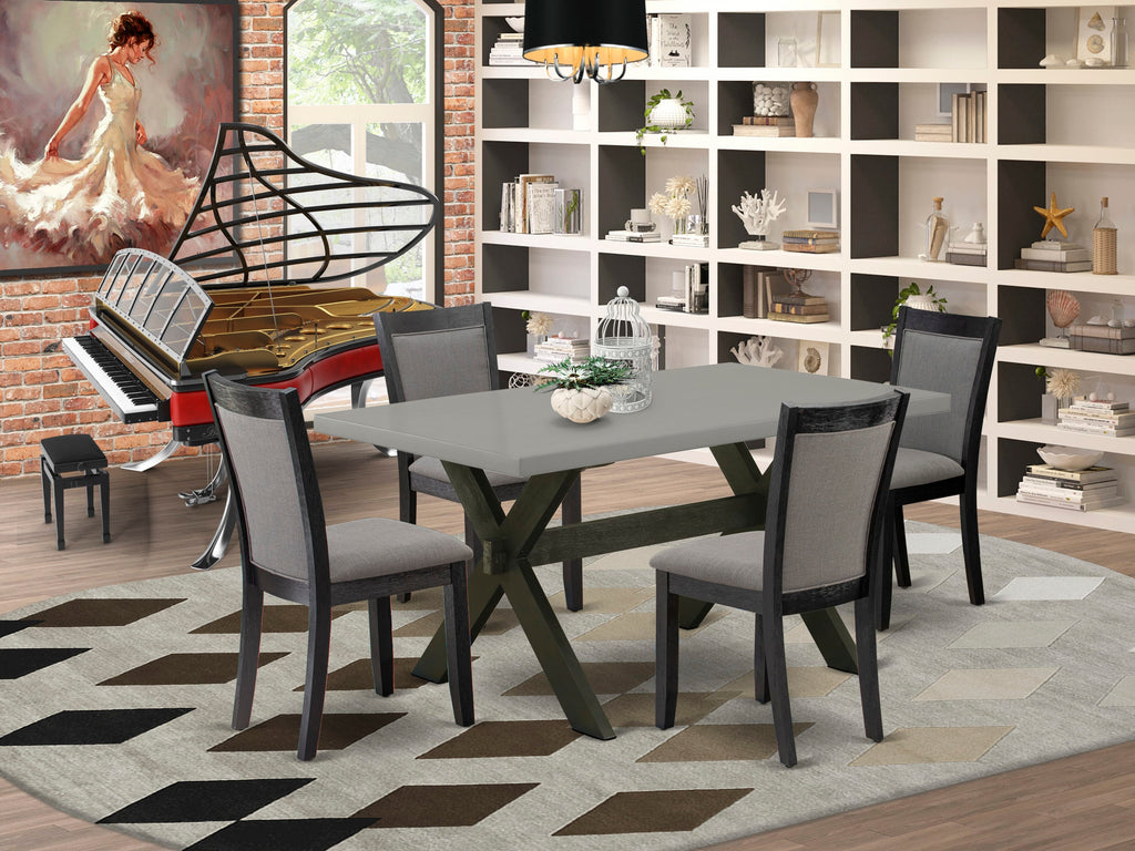 X696M4P8D-I Stylish 5-Piece Rectangular Dining Set with X-Leg Supports and Grey Upholstered Chairs