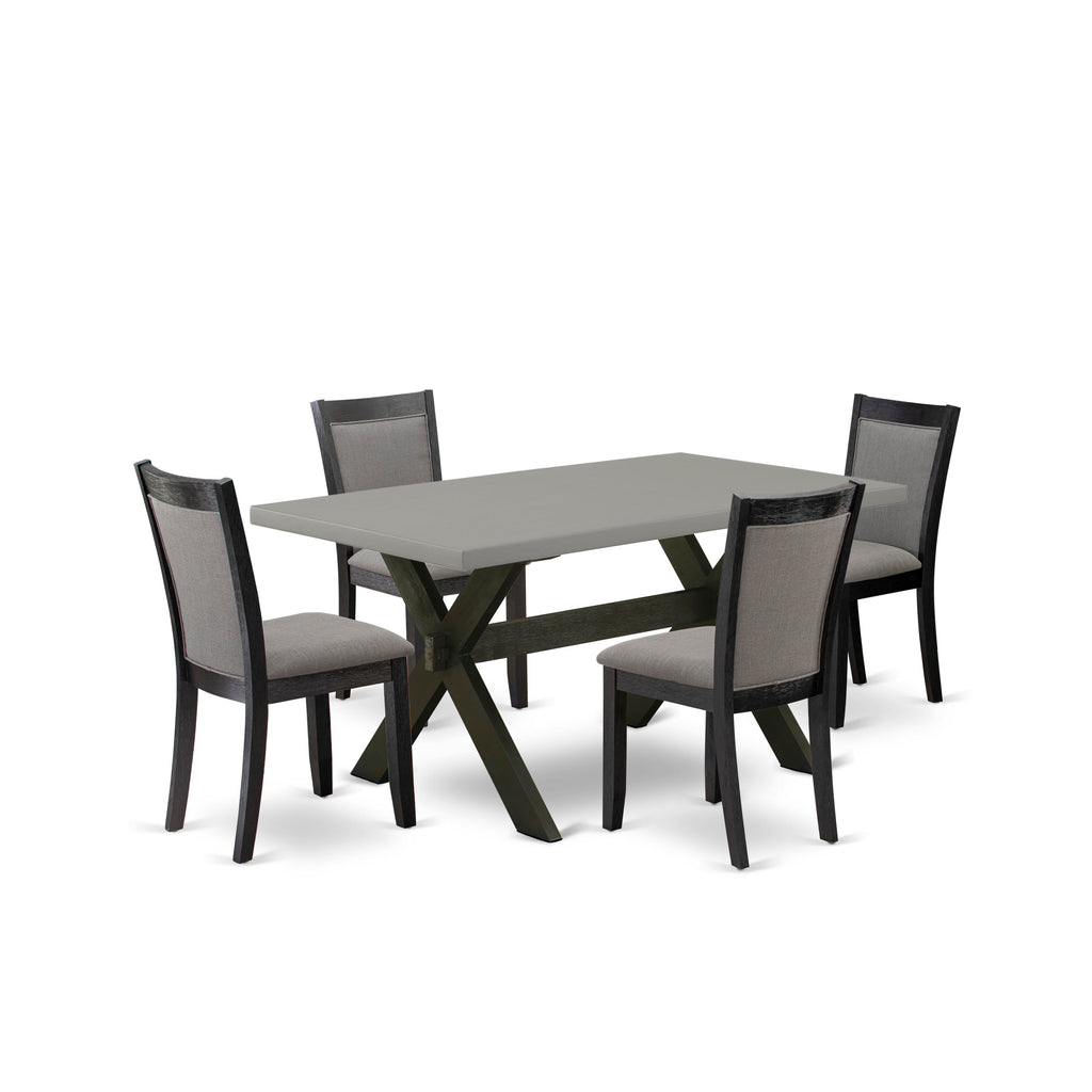 X696M4P8D-I Stylish 5-Piece Rectangular Dining Set with X-Leg Supports and Grey Upholstered Chairs