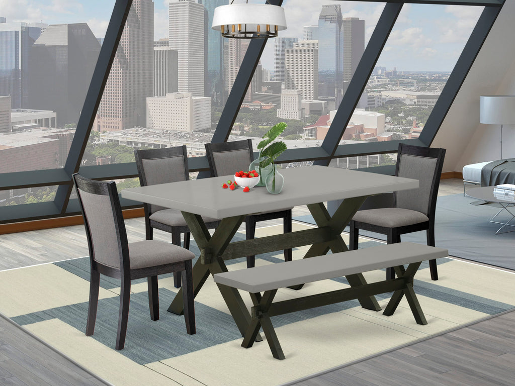 X696MT6OO-D 6 Piece Dining Ensemble with Rectangular Table and X-Leg Design, Including Bench and Parson Chairs, 36x60 Inches, Multi-Colored