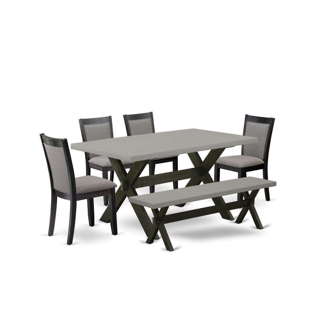 X696MT6OO-D 6 Piece Dining Ensemble with Rectangular Table and X-Leg Design, Including Bench and Parson Chairs, 36x60 Inches, Multi-Colored