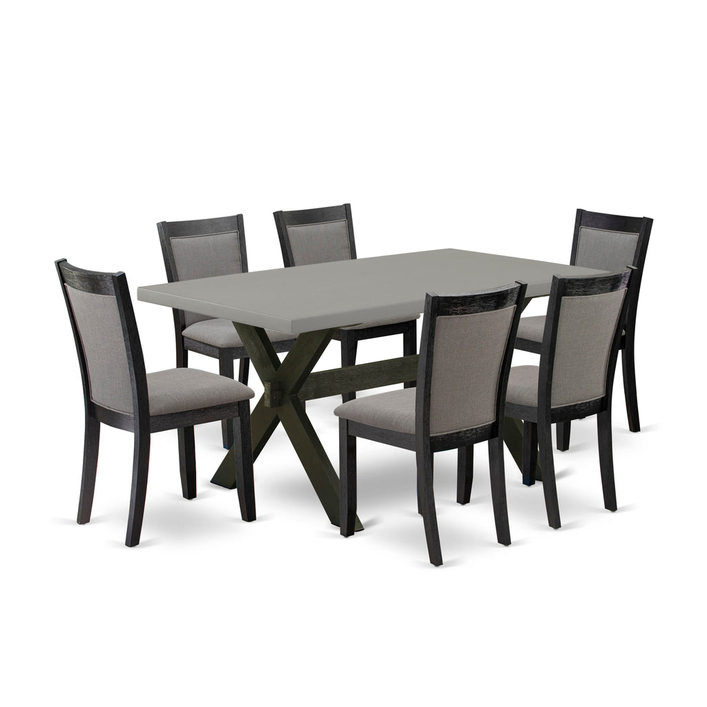 X696M6C7L-E 7-Piece Dining Ensemble with Rectangle Table and Dark Grey Upholstered Chairs