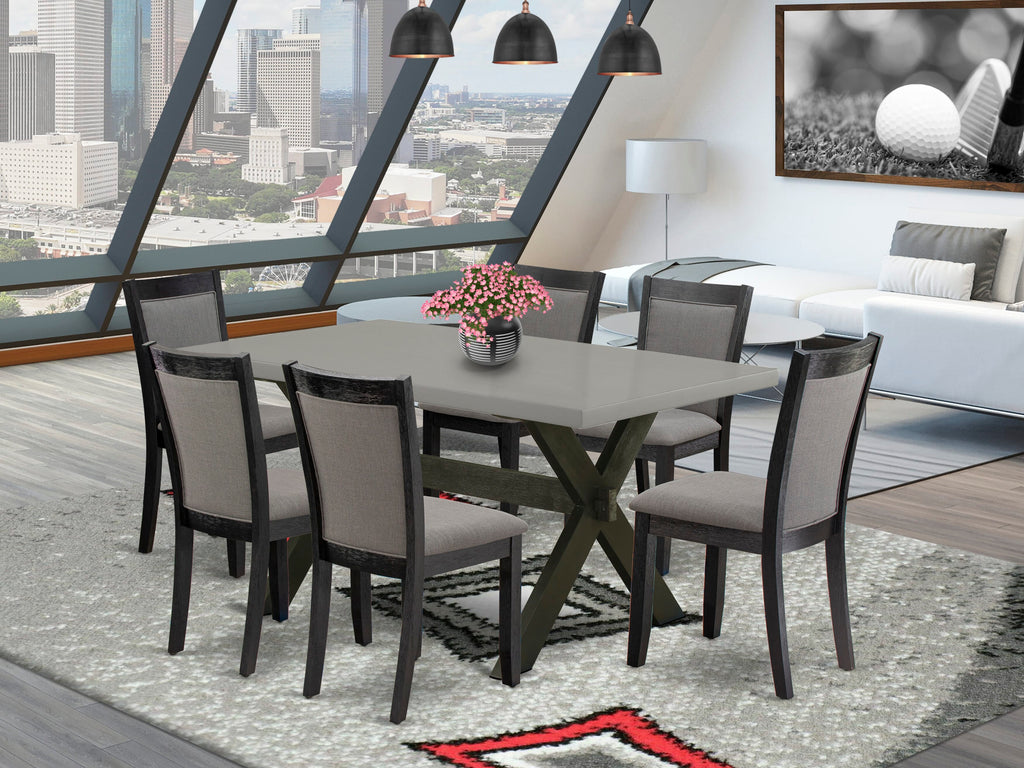 X696M6C7L-E 7-Piece Dining Ensemble with Rectangle Table and Dark Grey Upholstered Chairs