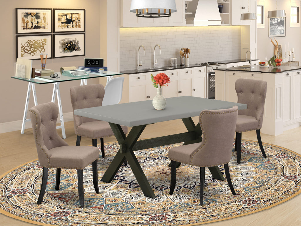 X696S0ITY-A 5-Piece Dining Set with Rectangle Table & 4 Coffee Linen Chairs, Contemporary Style