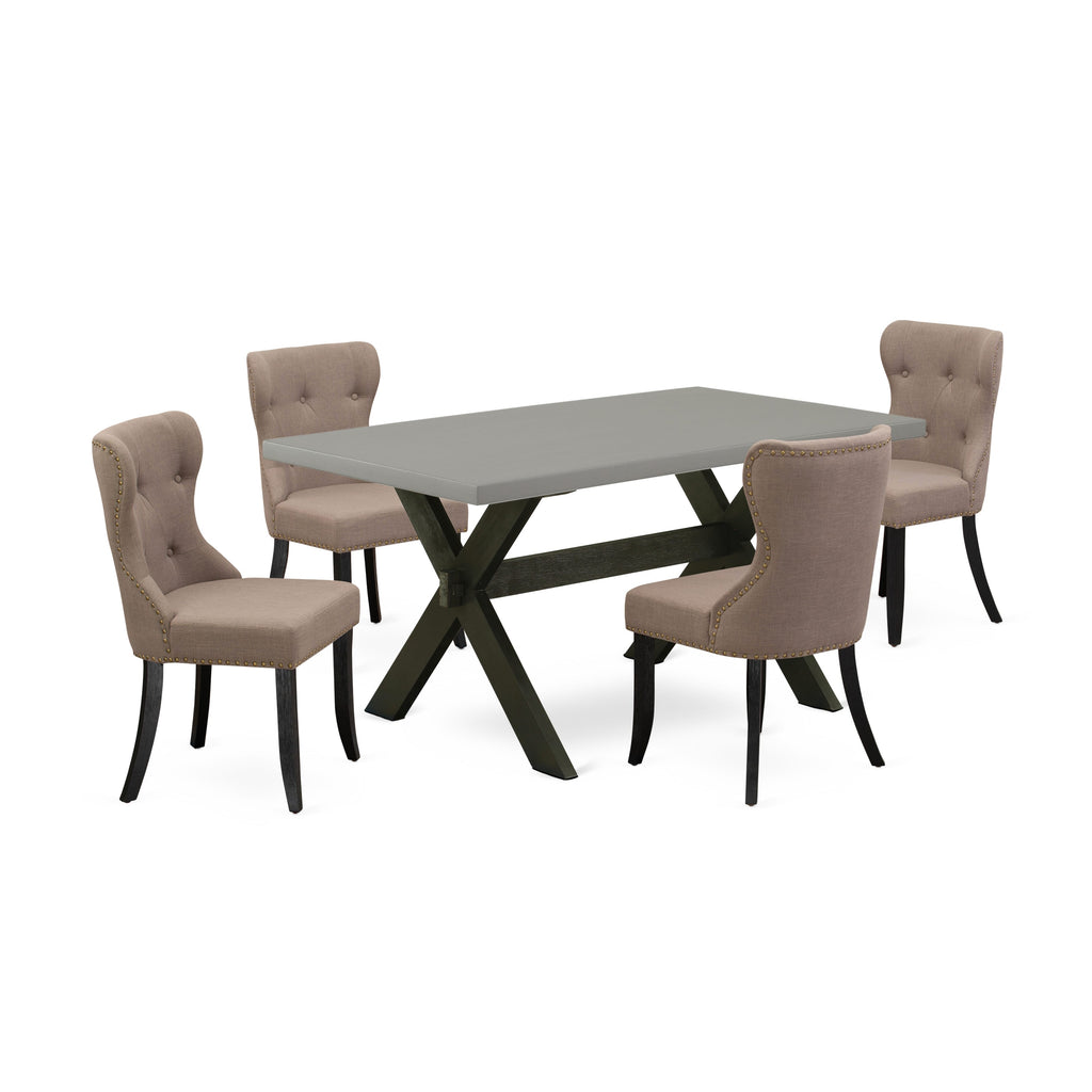 X696S0ITY-A 5-Piece Dining Set with Rectangle Table & 4 Coffee Linen Chairs, Contemporary Style