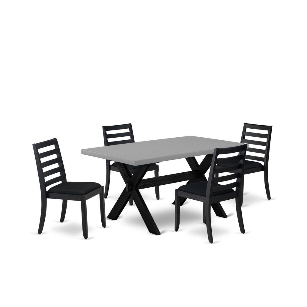 X696XXSX1-B 5-Piece Dining Set - Cement Top Table & 4 Stackable Black Linen Chairs