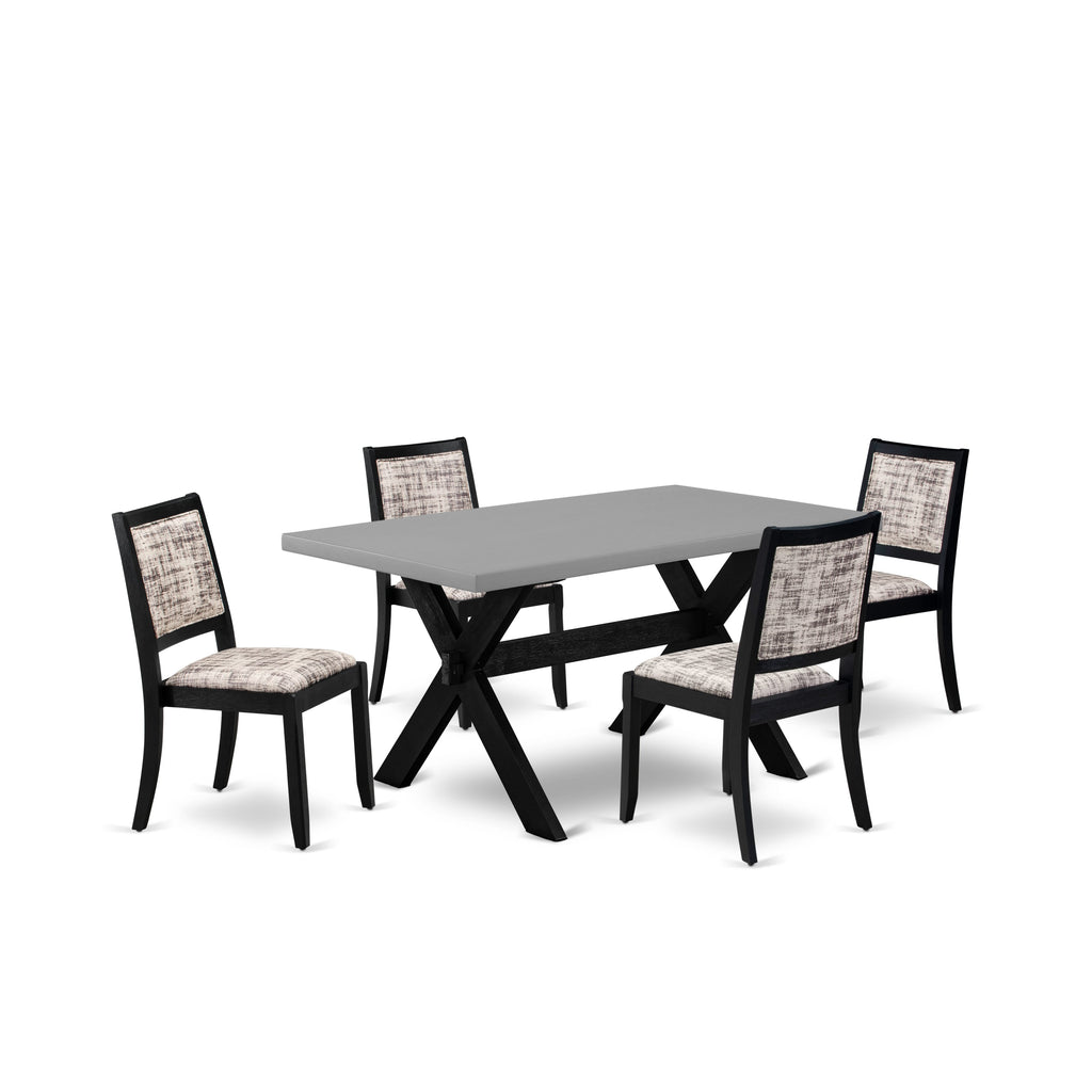 5-Piece Dining Ensemble with Cement Top & Stacking Chairs  X696XFIBM-5, White & Gray Faux Leather