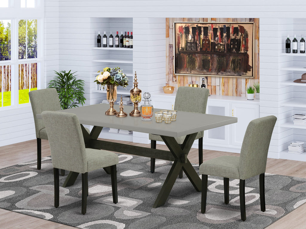 X697ACTWI-I Elegant Dining Set for Kitchen, 5-Piece X-Leg Table and 4 Shitake Linen Parson Chairs