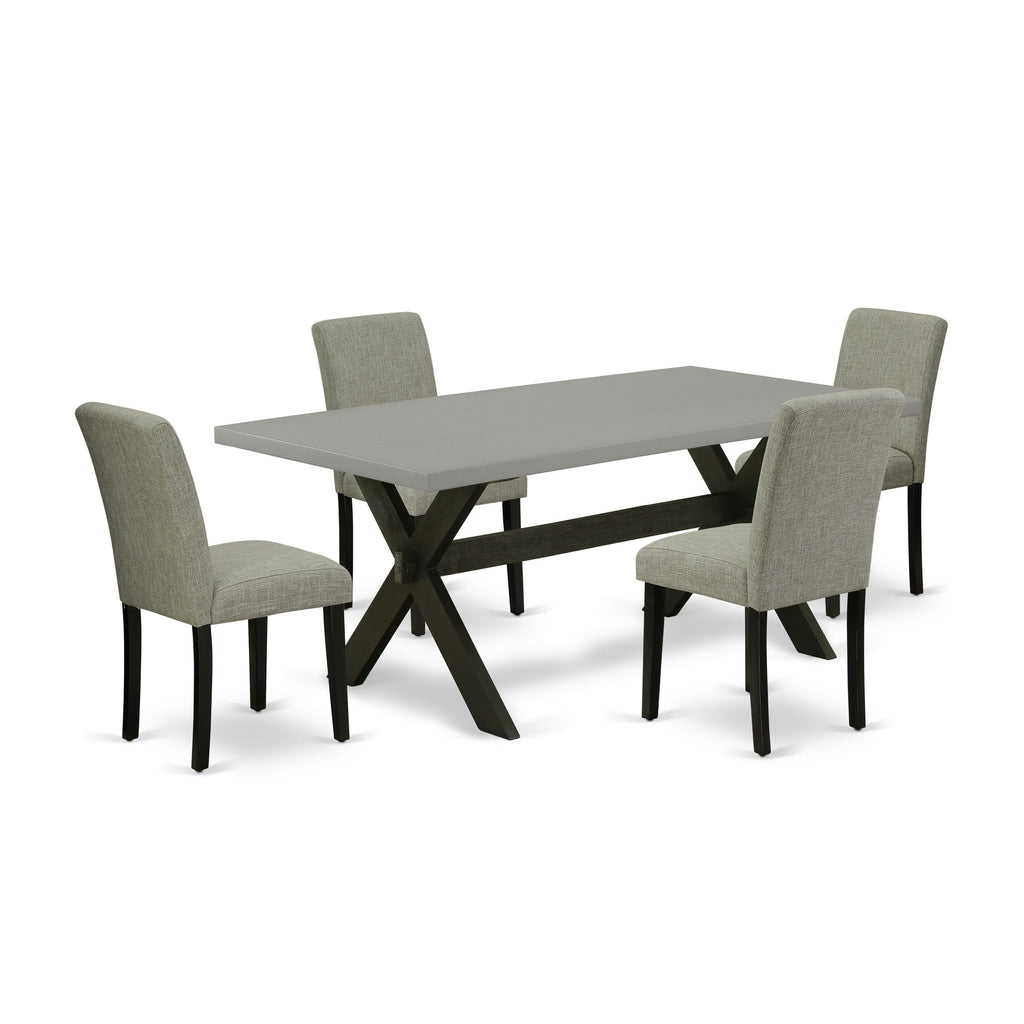 X697ACTWI-I Elegant Dining Set for Kitchen, 5-Piece X-Leg Table and 4 Shitake Linen Parson Chairs