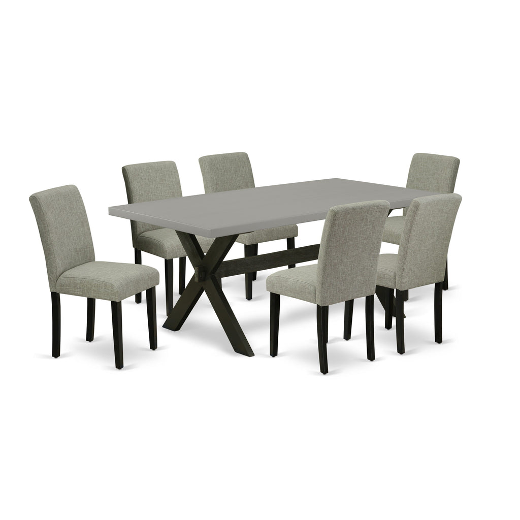 X697AGVM2-G Elegant 7-Piece Dining Ensemble with X-Leg Table and 6 Linen Chairs - Perfect for Contemporary Kitchens