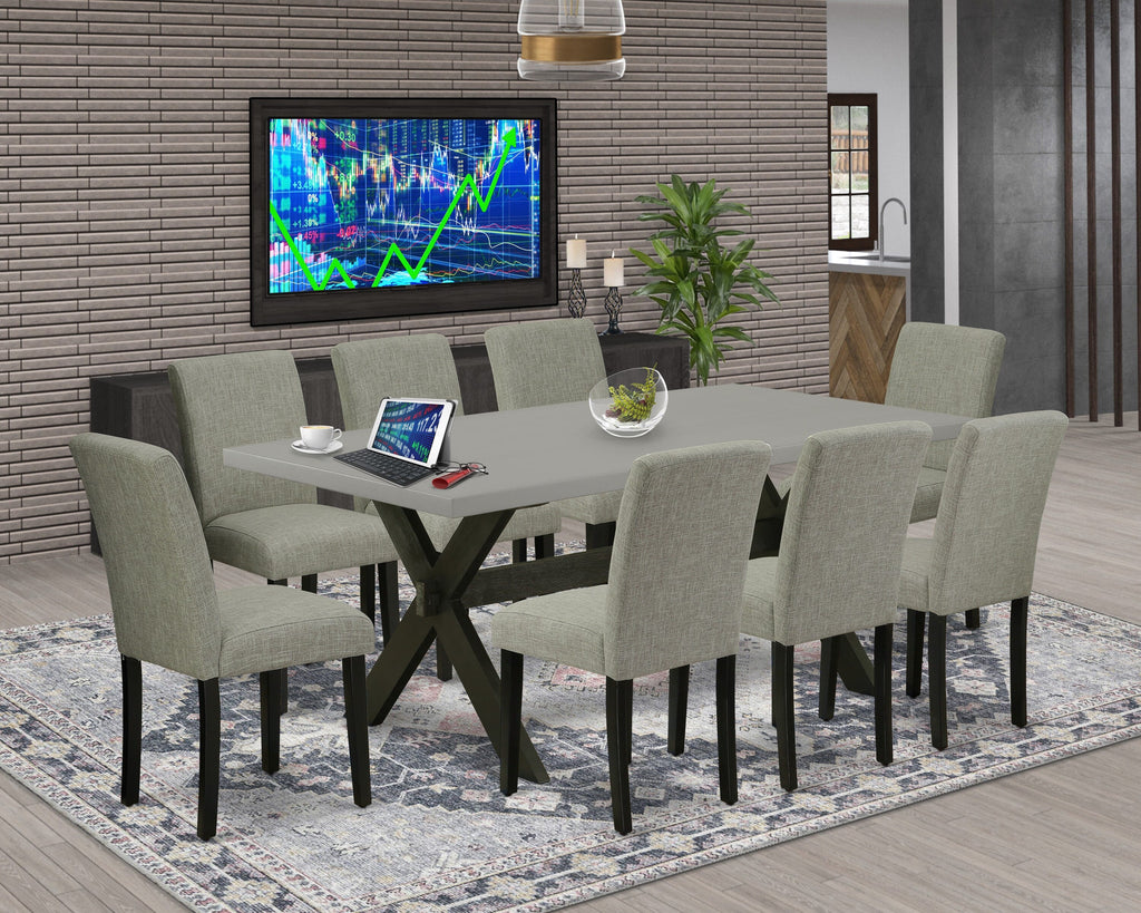 X697AAAS2-K 9-Piece Contemporary Set with Rectangle Table and Fabric Chairs in Shitake, Multi-Color