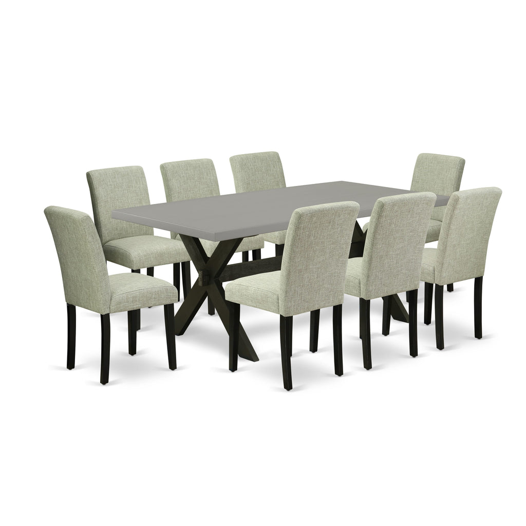 X697AAAS2-K 9-Piece Contemporary Set with Rectangle Table and Fabric Chairs in Shitake, Multi-Color