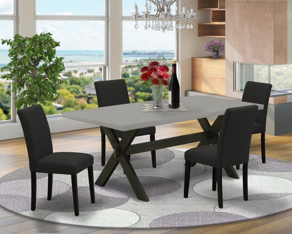 X697APIKI-2 Contemporary 5 Piece Dining Ensemble with Elegant Rectangular Table and Four Black Linen Chairs for Modern Kitchens, 36x60 Inch, Multi-Tone
