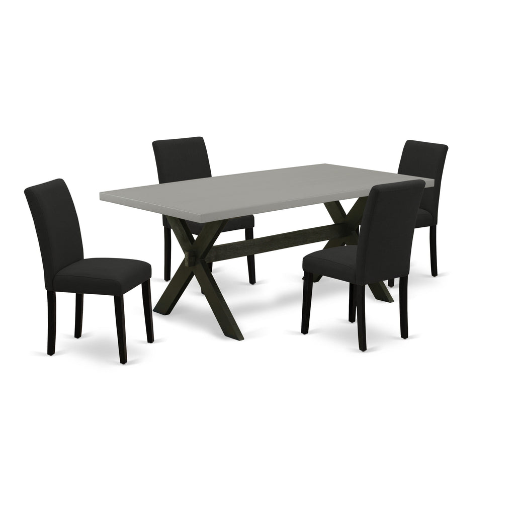 X697APIKI-2 Contemporary 5 Piece Dining Ensemble with Elegant Rectangular Table and Four Black Linen Chairs for Modern Kitchens, 36x60 Inch, Multi-Tone