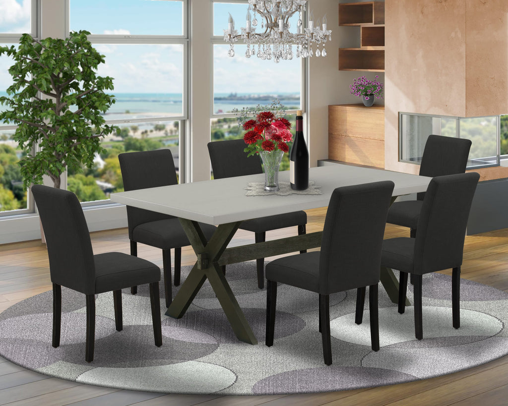 X697A7PT6-V 7-Piece Contemporary Dining Table Set with X-Legs and Upholstered Chairs